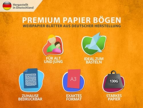 Papier à dessin - 130 g d'épaisseur - Feuilles - Feuilles - Papier à dessin robuste - Carton à dessin - DIY - Accessoires créatifs pour album photo blanc | 50 feuilles, A3