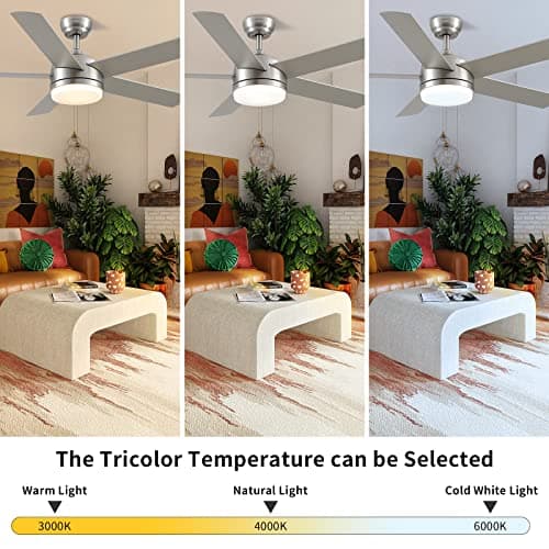 CJOY Ventilateur de Plafond Réversible, 132 cm Ventilateur de Plafond avec Éclairage et Télécommande, Bicolore 5 Pales Ventilateur Silencieux Plafond Réglable, 24W LED AC Motor