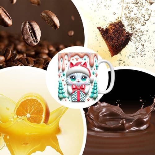Ancsttu Tasse à café 3D, motif chat de Noël | Tasse à café en céramique avec chapeau de Noël 350 ml pour famille, , amis, collègues