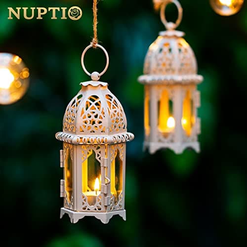 Nuptio Lanterne À Bougie de Marocain, 2 Pièces Porte-Bougie Chauffe-Plat de Petite Taille avec des Panneaux de Verre Transparent Idéal pour la Terrasse, L'intérieur L'extérieur, Événements