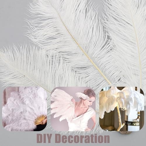 12Pcs Plumes d’Autruche Blanches 10-12inch(25-30cm),Naturelles Plumes d’Autruche pour l'artisanat Masque DIY Plumes pour Vase de Table Bureau Maison Anniversaire Mariage Fête Décoration