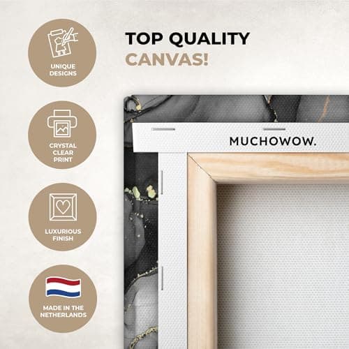 MuchoWow© Impressions sur Toile 20x30 cm Deco Tableau Murale Decoration Salon Peinture Tableaux Chambre Toiles Maison Marbre - Noir - Or - Gris