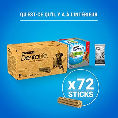 DENTALIFE | Friandise à mâcher pour Chien Adulte de Grande Taille | Action nettoyante naturelle | Nettoie les dents difficiles à atteindre, Aide à combattre la mauvaise haleine | Sachet | 72 Bâtonnets