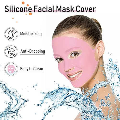 32 Pièces Patchs Réutilisables pour Visage Coussinets en Silicone pour Cou Front Couvertures de Masque Faciaux en Silicone pour Lissage de Visage Poitrine Yeux Bouche(Transparent, Rose)