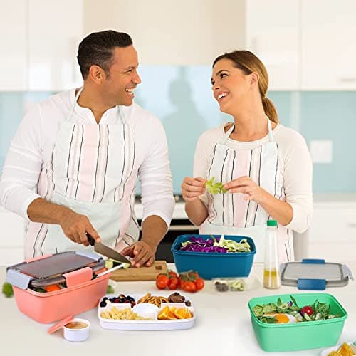 Greentainer To Go Récipient à salade avec bol à salade de 2L, grande boîte à déjeuner Bento avec couvercle, sans BPA, passe au micro-ondes et au lave-vaisselle