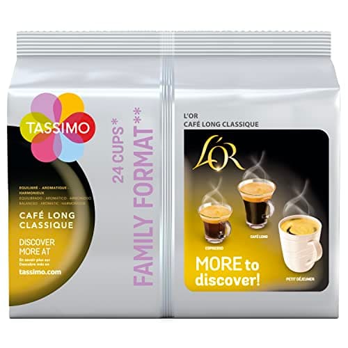 Tassimo, Format Familial, 120 Dosettes Café Long Classique L'OR, Compatibles avec les machines TASSIMO, 120 Cafés, Équilibré et Aromatique, 5 packs de 24 dosettes