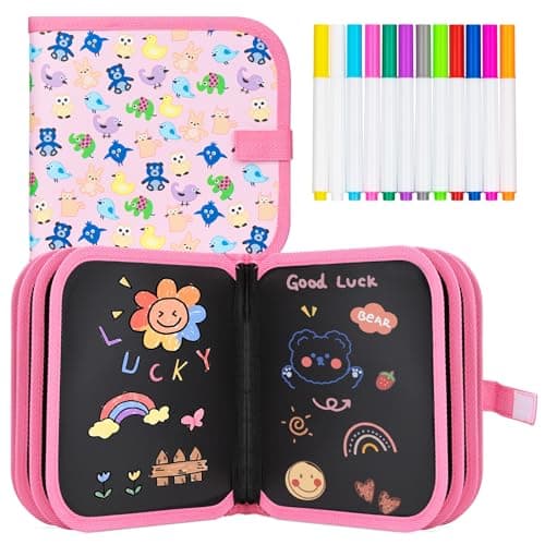 Tablette Dessin Enfant 2-3-4-5 Ans Effaçable, Réutilisable Double Face Livre Dessin Enfant pour Enfants, 12 Stylos Effaçables Colorés 14 Pages