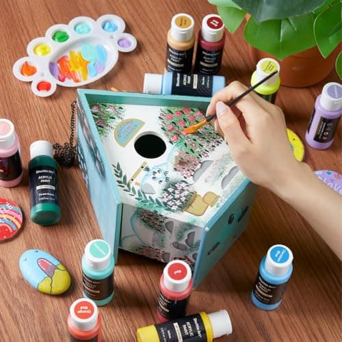 Shuttle Art Peinture Acrylique, Lot de 25 Couleurs de Peintures Acryliques en Bouteille (60ml),Riche Pigmentée et Imperméable,Parfait pour Artistes,Débutants et Enfants sur Toile,Tissu,Pierre