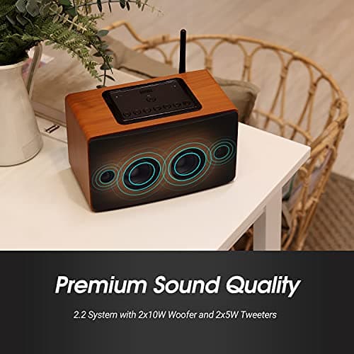 Enceinte Wifi Multiroom Bluetooth Sans Fil Stereo - August WS350 - Haut Parleur Portable Design Puissante Airplay Ethernet Jack 3.5mm Internet Radio Spotify Tidal PC Mac - Secteur et Batterie - Bois