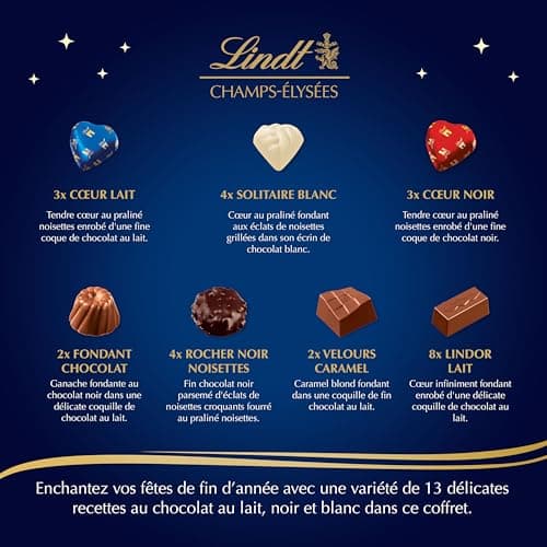 Lindt - Boîte CHAMPS-ÉLYSÉES Édition Triomphe - Assortiment de Chocolats au Lait, Noirs et Blancs - Idéal pour Noël, 460 g