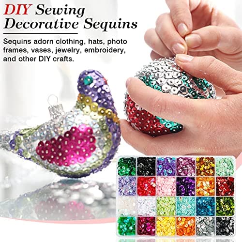 Sequins à Coudre 5mm, Paillettes Couture de 24 Couleur, Sequins Loisirs Créatifs avec Boîte Sequins Pour Couture Paillettes Pour Fabrication d'Artisanat Décoration Vêtement Mariage Bijoux