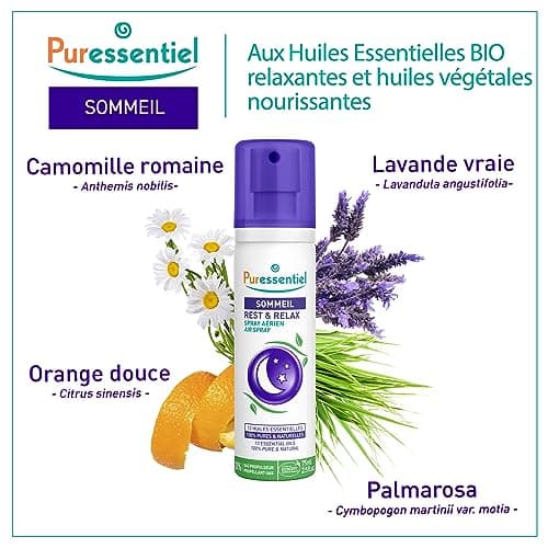 Puressentiel - Spray Aérien Sommeil et Détente - aux 12 Huiles Essentielles relaxantes 100% Pures et Naturelles - Aide à calmer les tensions et favorise le sommeil réparateur - 75 ml