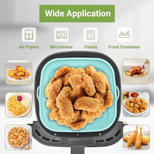 Alyvisun Moule Silicone Air Fryer, 2 Pièces Panier Moule pour Friteuse à Air Chaud Réutilisable Airfryer Pot Plat Carré Pliable Doublure Liner pour Friteuse Air, Micro-ondes, Four (Bleu+Gris)