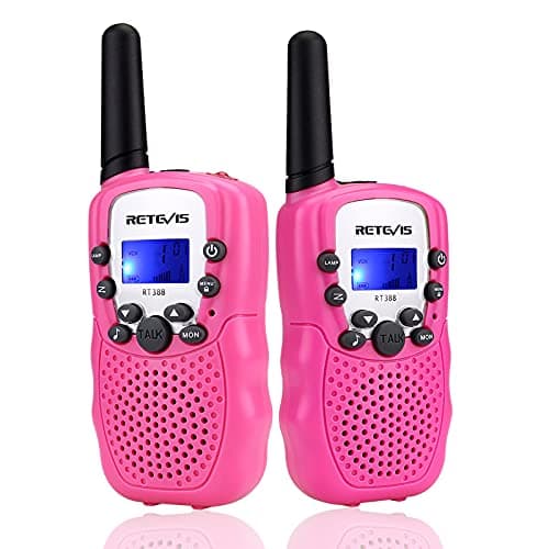 Retevis RT388 Talkie Walkie Enfants, Talkie Walkie Longue Portée, Cadeaux Jouets pour 4-12 Ans, Camping, Aventures Espionnage Extérieur (1 Paire, Rose)