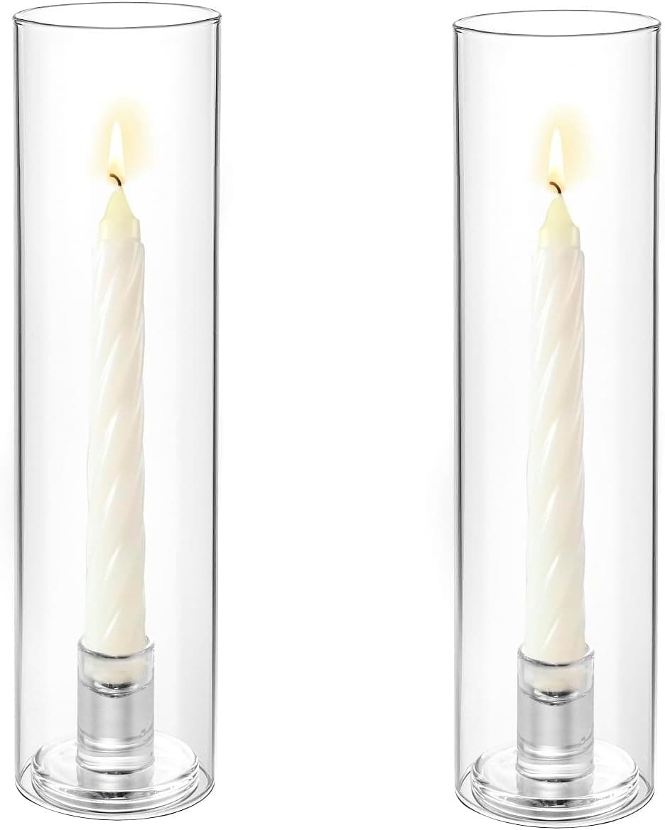 Hurricane Lot de 2 bougeoirs en verre transparent de 30 cm pour bougies coniques, centre de table, fête de mariage, décoration d'événement