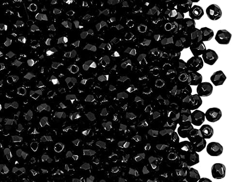 275 pcs Set of Fire Polished Faceted Czech Glass Beads One Color - 3mm, 4mm, 6mm, 8mm (Jet Black 23980)