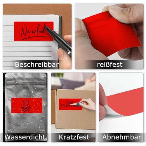 YIKIADA Lot de 500 étiquettes thermiques en vinyle - Rouge - 50 × 76 mm - Rouleau rectangulaire - Autocollant d'adresse - Étanche - Pour nom code-barres QR Code DIY