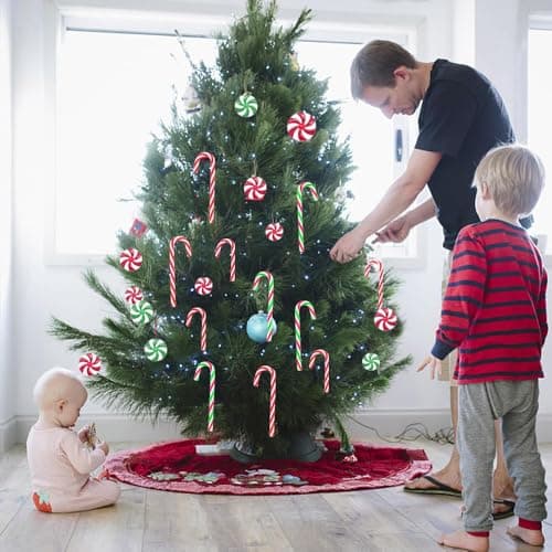 Zfseyuh Décorations de Nël de Canne de Bonbon 24 Pièces Canne de Bonbons Plastique de Noël avec Corde Sucre d'orge pour Sapin de Noël Sucette Ornement Suspendu