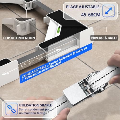 JHCHU Kit de superposition universel pour lave-linge et sèche-linge - Cadre réglable 45 à 68 cm - Idéal pour connexion de machine à laver et sèche-linge (blanc)