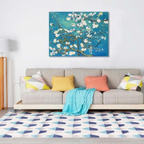 Fokenzary Peint À La Main Fleur D'amande Reproduction de Vincent Van Gogh Illustration Célèbre Peinture Sur Toile Abstraite Moderne Pour Le Salon Décoration Murale Encadrée Prêt à Accrocher