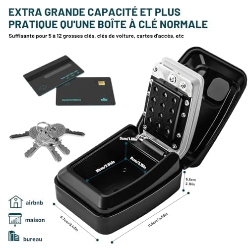 Nestling® Boite a Clefs de Securisee Exterieur, Grande Boîte à Clés Murale Étanche avec Code à 12 Chiffres, Boite à Clé Ultra Robuste pour Maison, Usine, Garage, Airbnb, Gris, X-Large, BH014