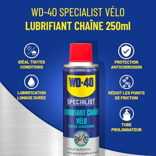 WD-40 SPECIALIST • Lubrifiant Chaîne Vélo Toutes Conditions • Aérosol • Formule au PTFE pour empêcher l'adhérence des saletés • Protection anticorrosion • Réduit les points de friction • 250 ML