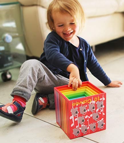 TOWO Cubes emboitables en Bois - Pyramide Cubes a empiler Bebe pour Apprendre à Compter - Lot de 10 Cubes éducatif -Montessori - Apprendre Les Animaux - Jouets en Bois éducatif pour Enfant 2 Ans