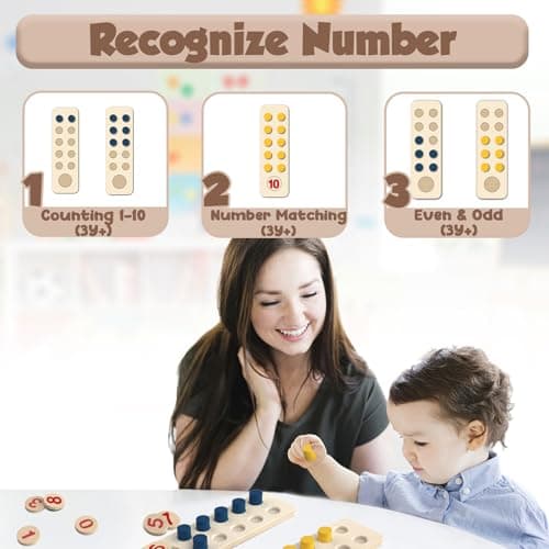 TEUVO Apprendre a Compter Jouet Montessori pour Enfants 1 2 3 4 5 Ans, Jeux Educatif Enfants Apprendre les Couleurs Motricité Fine Jeu Numérique Bois Mathématiques Jouet Maison L'école Salle de classe