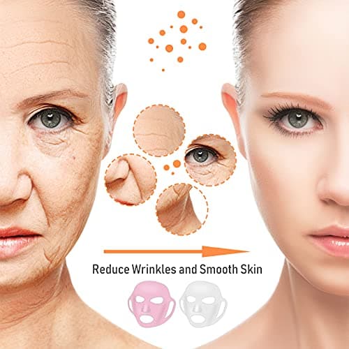 32 Pièces Patchs Réutilisables pour Visage Coussinets en Silicone pour Cou Front Couvertures de Masque Faciaux en Silicone pour Lissage de Visage Poitrine Yeux Bouche(Transparent, Rose)