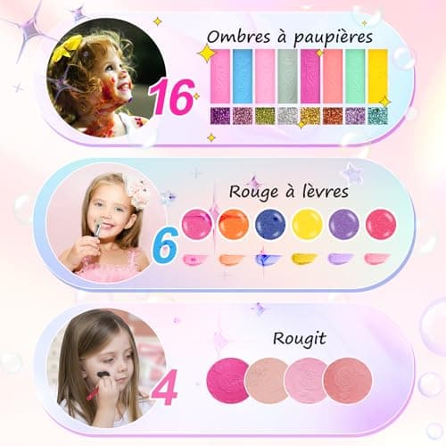 Maquillage Enfant Jouet Filles Lavable Coffret Maquillage Enfant Filles Jouet Non Toxique Palette de Maquillage pour Enfants Halloween Carnaval Cadeau de Noël Anniversaire pour Princesse de 4 5 6 7 8
