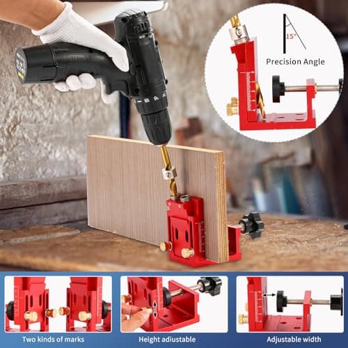 Kit de Gabarit de Trou de Poche,Gabarit de percage oblique pour bois,Ajustable Guide de Menuiserie de Percage,Positionneur de Trou Oblique pour Travail du Bois