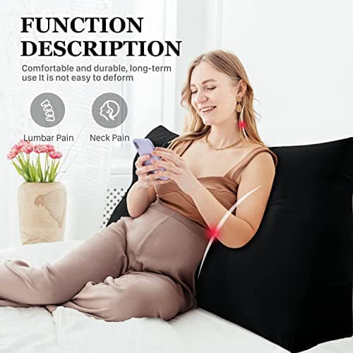 Rucener Coussin CompenséTriangulaires Coussin Dossier Canapé Oreiller de Lecture Gros Coussin de Canapé Coussin Tete de Lit A Une Variété D'utilisations Le Noir 100CM