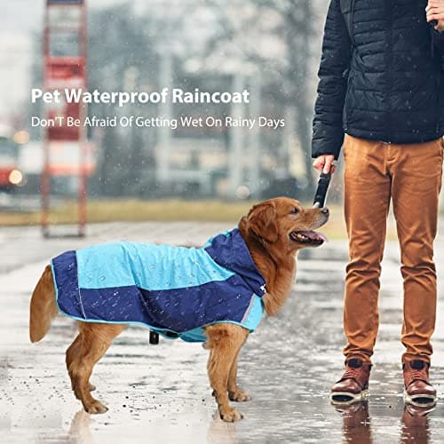 PETCUTE Imperméable pour Chien avec Réglable Capuchon,Imperméable Chien avec Bandes Réfléchissantes,Trou pour Harnais,Imperméable,Veste de Pluie pour Petit Moyen Gros Chiens,Manteau De Pluie Chien
