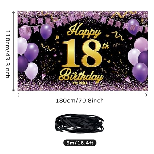 Koliphy Decoration Anniversaire 18 Ans, Violet Noir 18 Ans Banderole Joyeux Anniversaire Fête Photographie pour 18 Ans Deco Garçon Fille