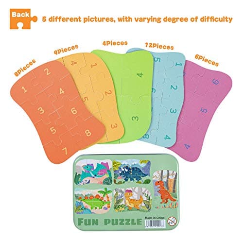 BBLIKE Puzzle Enfant 2 3 4ans, 5 Niveaux de Difficulté Différents Jouet Puzzle pour Enfants, Jouet Puzzle en Carton Éducatif Parfait pour Garçons Filles de 2 Ans +(Dinosaure)