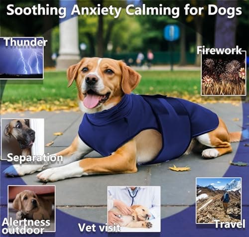 TOPSOSO Gilet Anti-anxiété pour Chien avec Chapeaux Bandanas Manteau Anti-anxiété pour Chien Maille Respirante Bande Auto-agrippante et Réflecteur Apaiser Les Peurs la Nervosité du Chien (Marine XS)