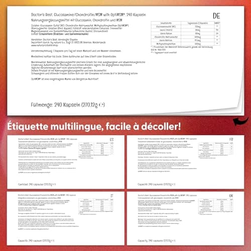 Doctor's Best, Glucosamine-Chondroitin MSM, avec OptiMSM, 240 Capsules, Testé en Laboratoire, Sans Soja, Sans Gluten, Sans OGM