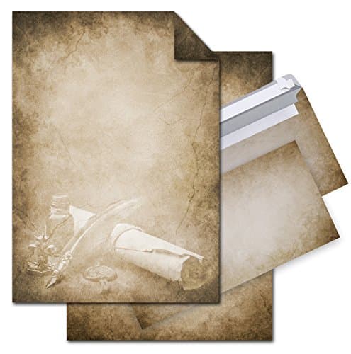 Logbuch-Verlag 12 feuilles de papier à lettre auf format A4 imrpimé de deux côtés + 10 enveloppes en style ancien Vintage marron beige marbré