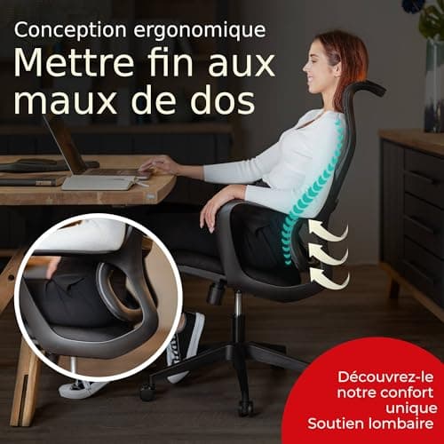 OfficeNest Tout Nouveau modèle Chaise de Bureau Caity Ergonomique,Pivotante,Réglable en Hauteur jusqu'à150 kg,Convient pour Bureau/Bureau à Domicile -Design Moderne et Confort Longue Durée Noir Onyx