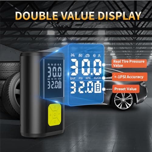 EVARYOO 6000mAh Mini Pompe à Air Électrique,Compresseur à Air Portatif Gonfleur Pneus sans Fil 150PSI avec écran LCD Numérique,Pompe à air Rechargeable pour Voiture, Vélo, Moto, Scoote, Balle