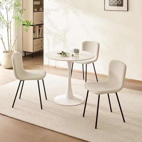 LEWE 4 Pièces de Chaise de Salle à Manger, Molleton Teddy, Dossier Semi-courbé, Compact mais Robuste, sans Accoudoirs, Facile à Installer, Adaptée aux Femmes, aux Adolescents - (Beige)