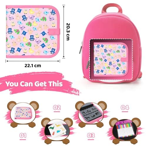 Tablette Dessin Enfant 2-3-4-5 Ans Effaçable, Réutilisable Double Face Livre Dessin Enfant pour Enfants, 12 Stylos Effaçables Colorés 14 Pages