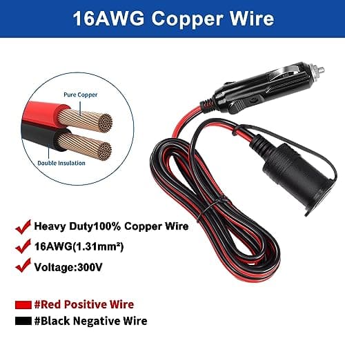 YACSEJAO Rallonge allume-cigare 12 V 2 m 16 AWG mâle vers femelle avec fusible 15 A pour pompe à pneu, compresseur d'air, nettoyeur, pompe de compresseur d'air