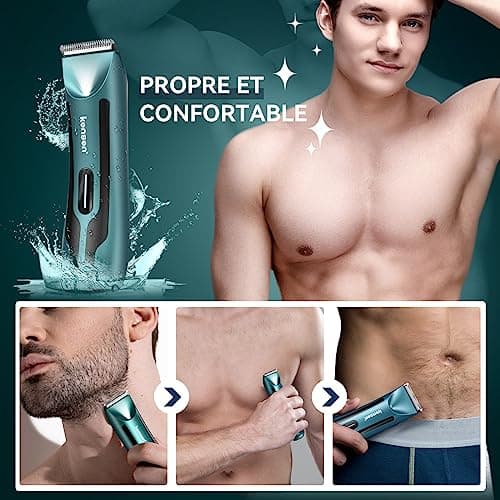 kensen Tondeuse Corps Homme, Tondeuse Intime Homme, Tondeuse Homme Partie Intime Étanche IPX7 Autonomie 120min Rechargeable par USB avec Lumière LED pour Aisselles, Aines, Poils Intimes (Vert)