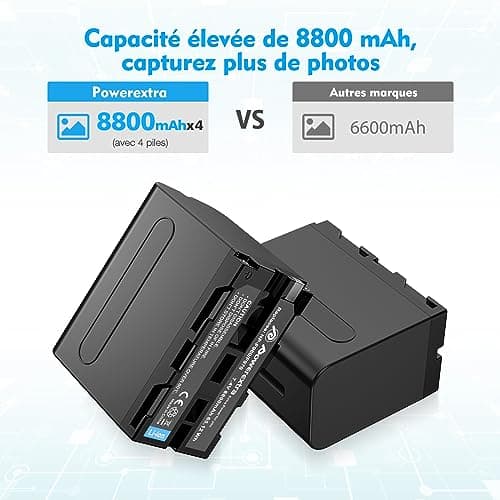 Powerextra NP-F970 Batteries Lot de 4 Batteries et Chargeur 4 canaux pour NP-F970, NP-F960, NP-F950, NP-F930, NP-F770, NP-F750, NP-F570, NP-F550