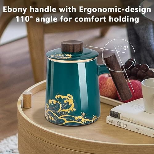 DISDADA Cup Tasse À Thé En Céramique Avec Infuseur et Couvercle Pour Infuser All-in-One Idéale Pour Café ou Feuilles de Thé, Pour la Maison ou le Bureau (Color : Vagues vertes foncées)