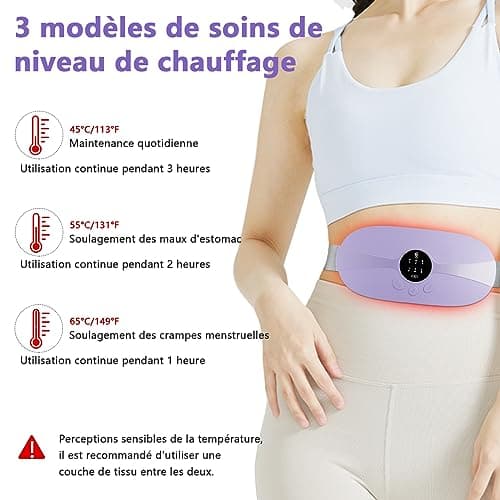 Ceinture Menstruelle Chauffante Electrique- Coussin Chauffant Menstruel Portable 3 Niveaux Température 3 Modes de Massage Pour le Soulagement Douleurs Menstruelles Lombair/Dos Chauffante Massage