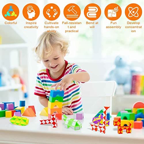Uootach 12 pièces Serpent Magique, Jouet Pliant règle Magique Snake Puzzle, Twisted Wand Puzzle Série, Jouets intellectuels pour Enfants, pour Cadeaux d'anniversaire Enfants, Cadeaux de fête
