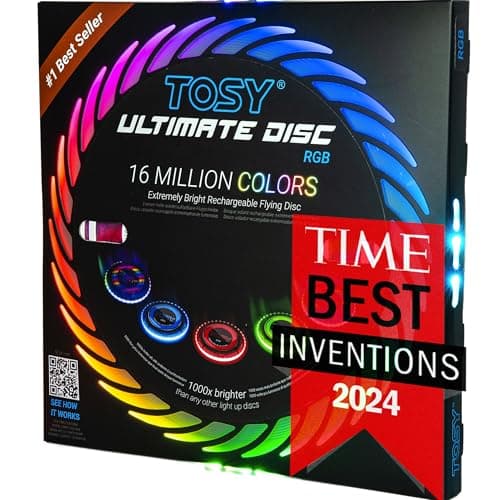 TOSY Disque Volant 16 Millions de Couleurs RVB ou 36 LED, Lumineux, Modes Intelligents, Auto on/Off, Rechargeable, Anniversaire, Cadeau de Noël pour Hommes/Garçons/Adolescents/Enfants, Frisbee 175g
