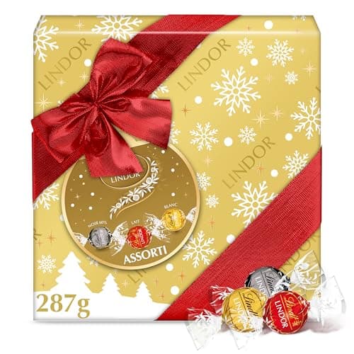 Lindt - Boîte Cadeau LINDOR - Assortiment de Chocolats au Lait, Noirs et Blancs - Cœur Fondant - Idéal pour Noël, 287g